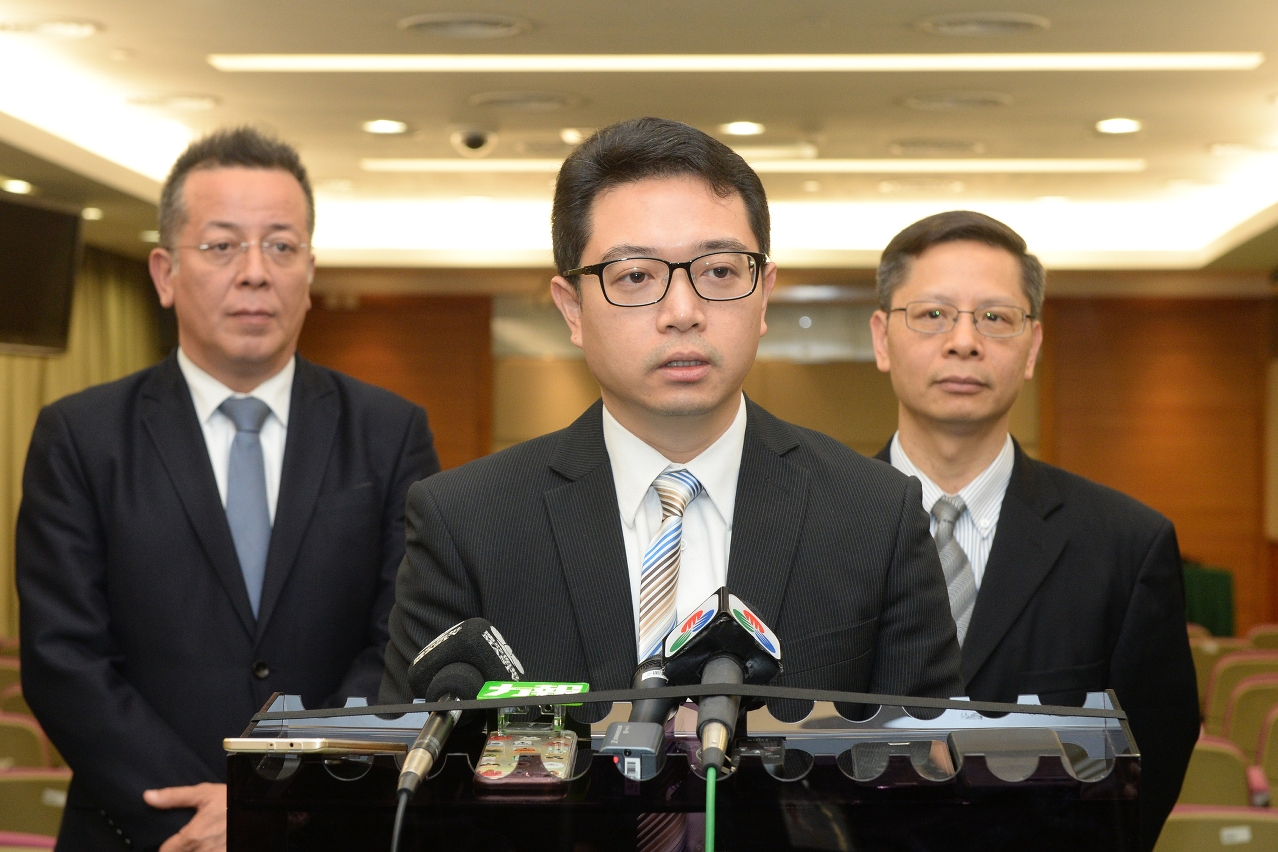 The Chairman of the Electoral Affairs Commission for the Legislative Assembly Election, Mr Tong Hio Fong, meets the press.