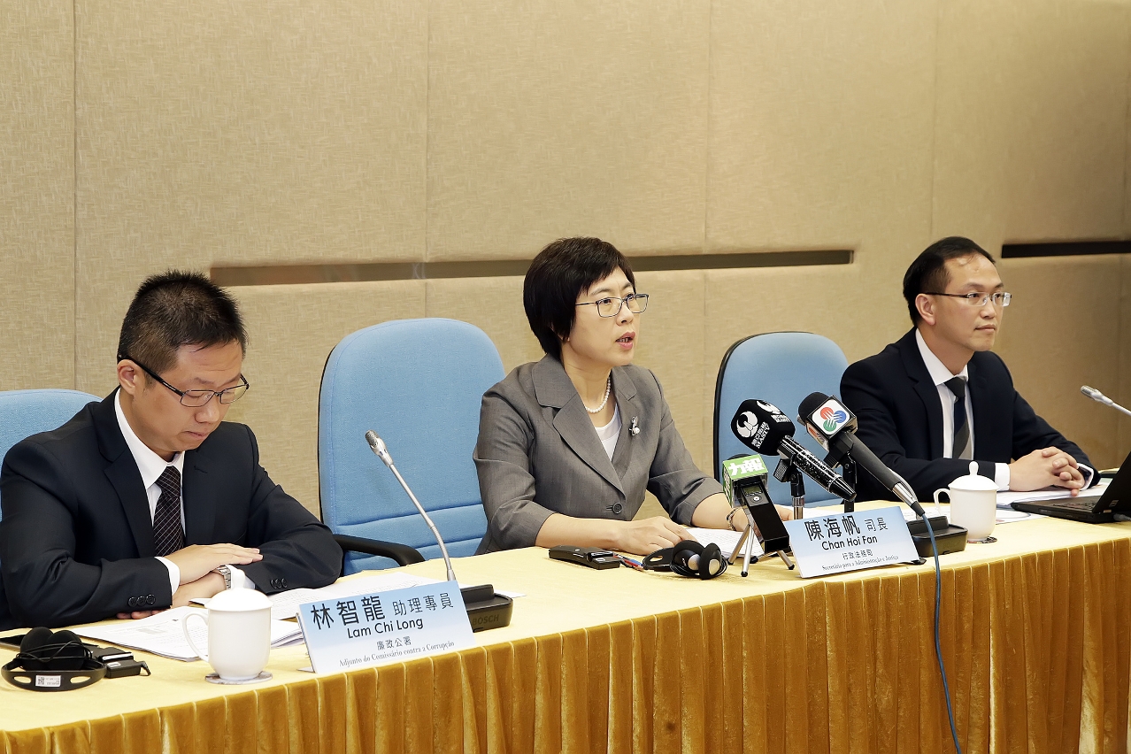 The Secretary for Administration and Justice, Ms Chan Hoi Fan, gives details during a press conference regarding the public consultation on revisions to the Legislative Assembly Election Law.