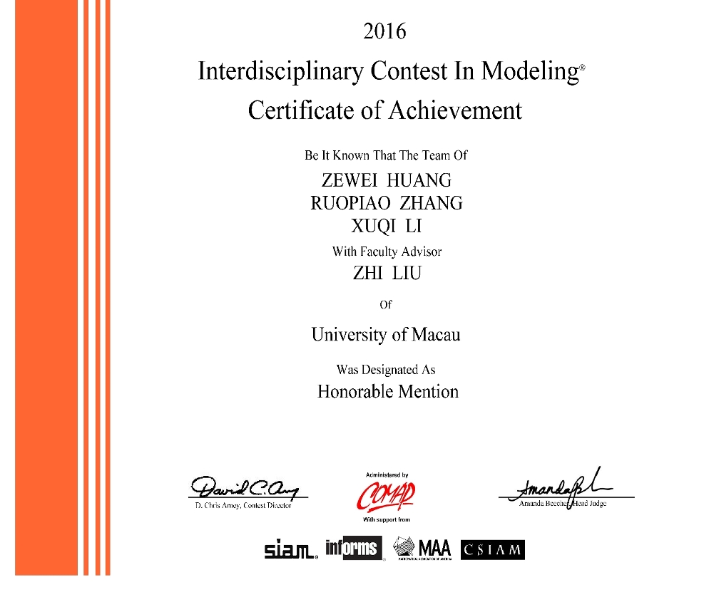 UM students win a second prize at the Interdisciplinary Contest in Modeling held in the US