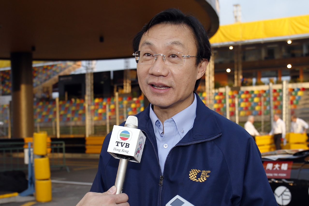 Secretário para os Assuntos Sociais e Cultura e presidente da Comissão do Grande Prémio, Alexis Tam, fala à comunicação social