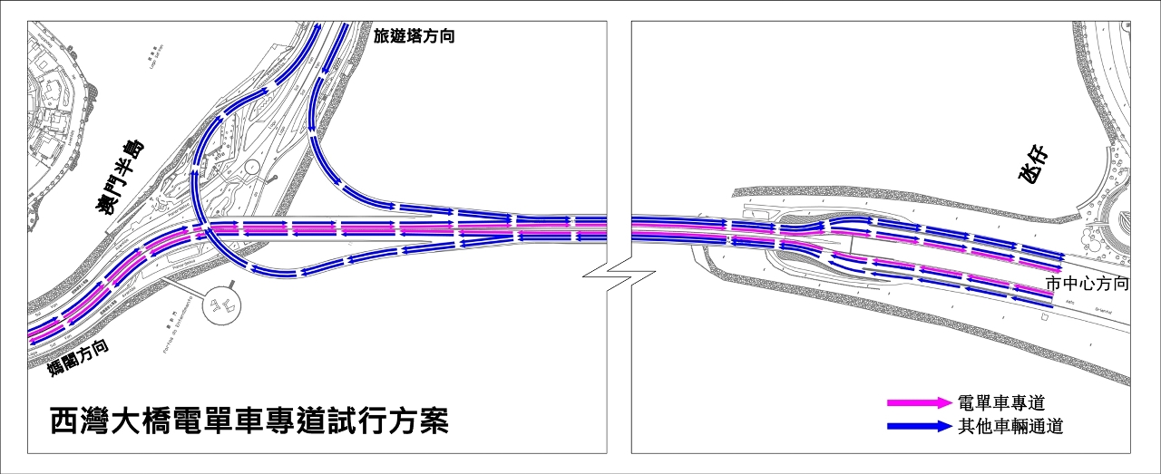 西灣大橋電單車專道試行方案示意圖