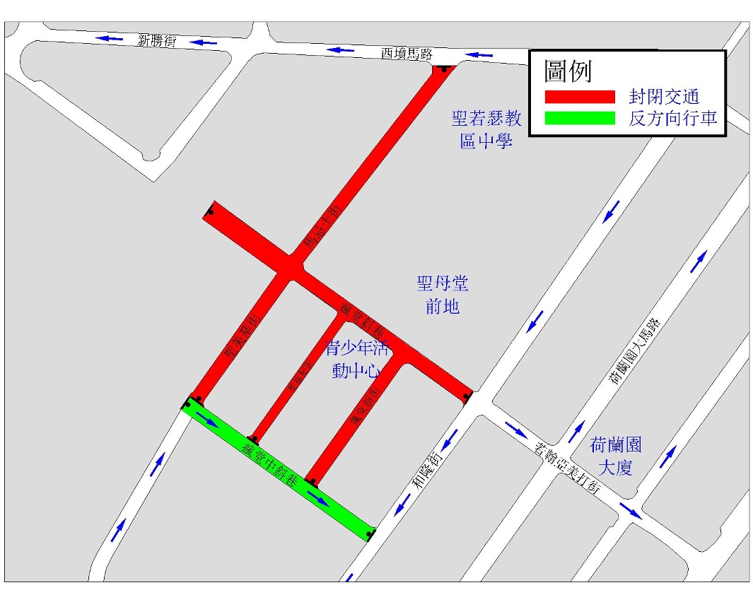 望德堂區交通改動示意圖