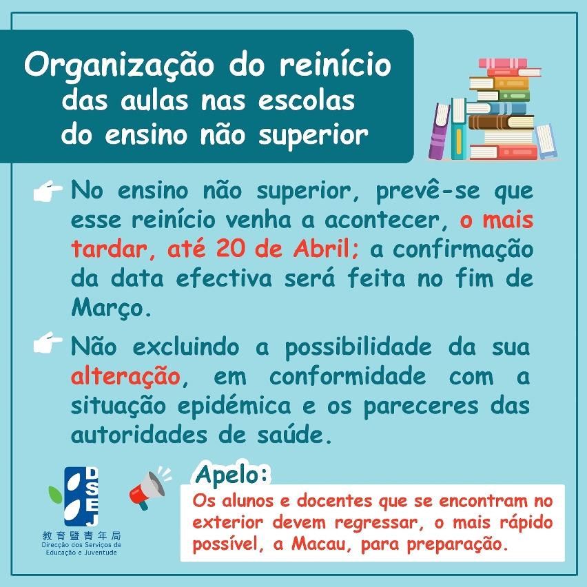 Organização do reinício das aulas nas escolas do ensino não superior