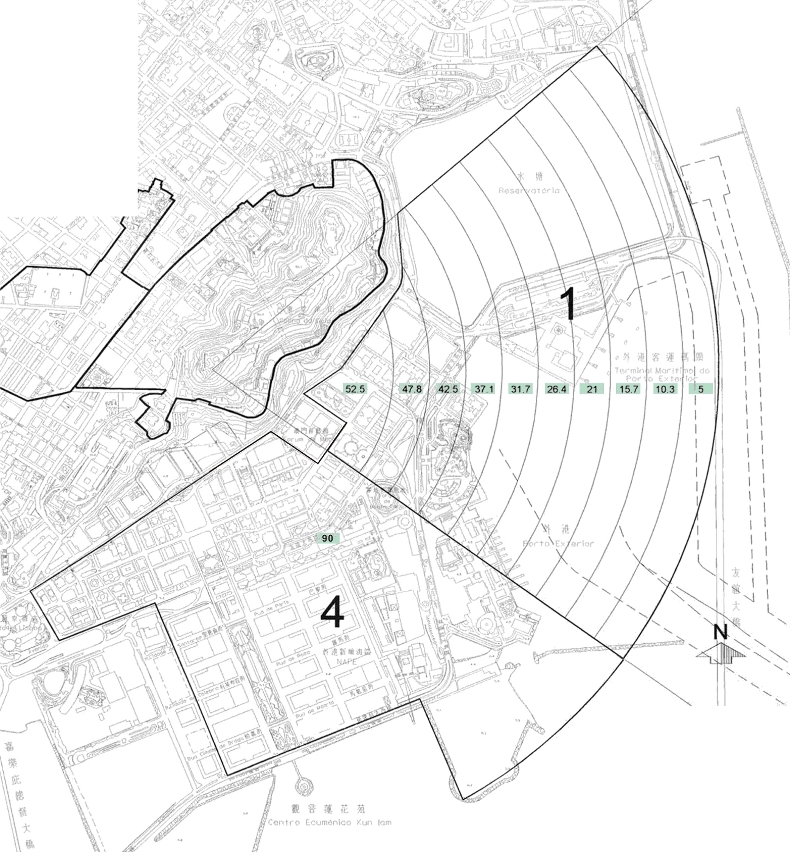 Planta de localização referente às cotas altimétricas máximas permitidas para a construção de novos edifícios na zona do NAPE.