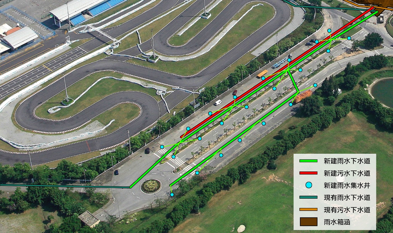 Planta indicativo sobre a empreitada de Reordenamento de Drenagem sita no Oeste do Kartódromo de Coloane