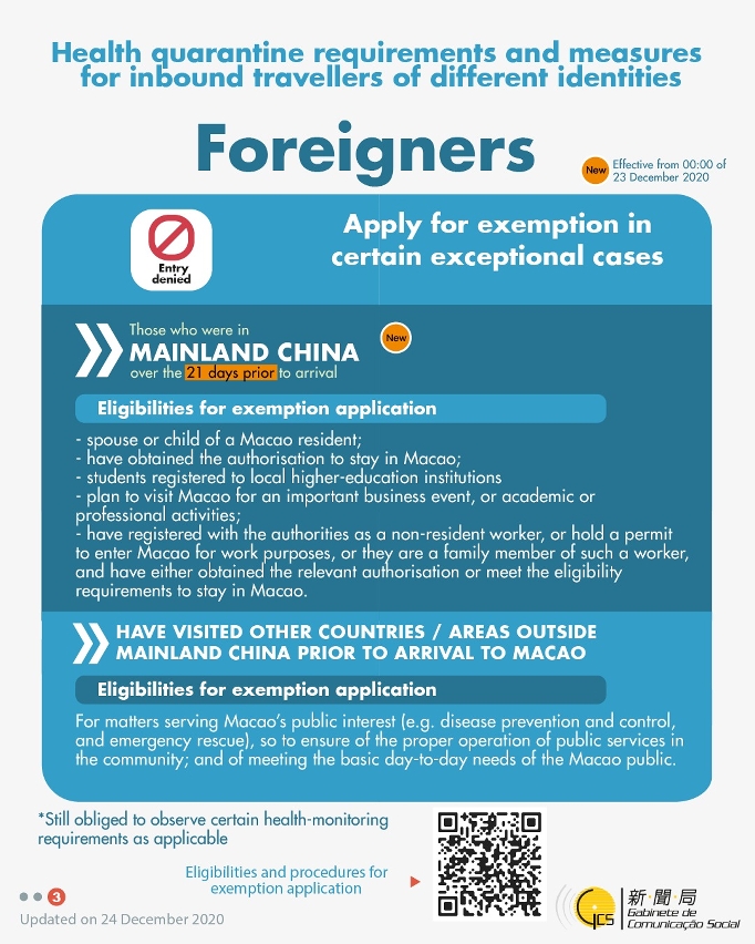 Health quarantine requirements and measures for inbound travellers of different identities. 