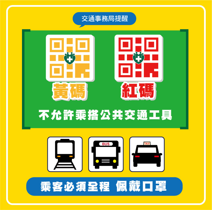 黃紅碼者不允許搭乘公共交通工具