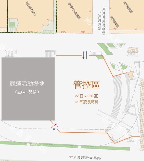 8月27日晚上11時塔石廣場部份區域短暫劃為人流管控區的示意圖