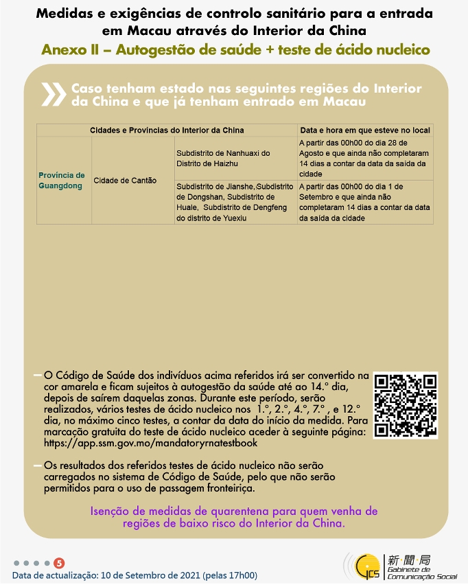 Medidas e exigências de controlo sanitário para a entrada em Macau de indivíduos de diferentes identidades.