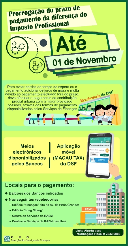 Prorrogação do prazo para pagamento da diferença do Imposto Profissional até 1 de Novembro