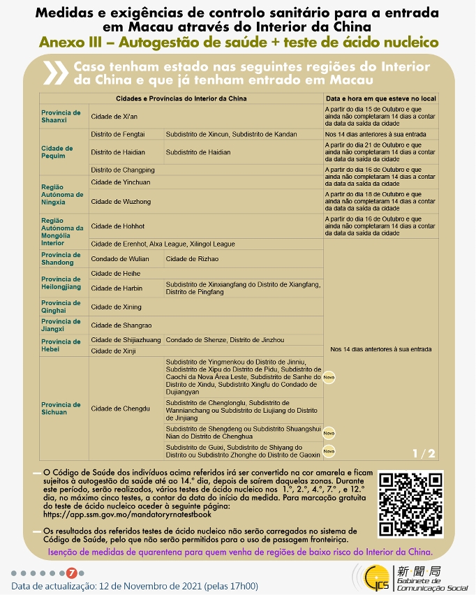 Medidas e exigências de controlo sanitário para a entrada em Macau de indivíduos de diferentes identidades.