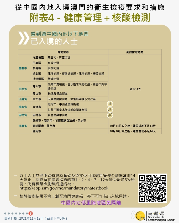 不同身份人士入境澳門衛生檢疫要求和措施