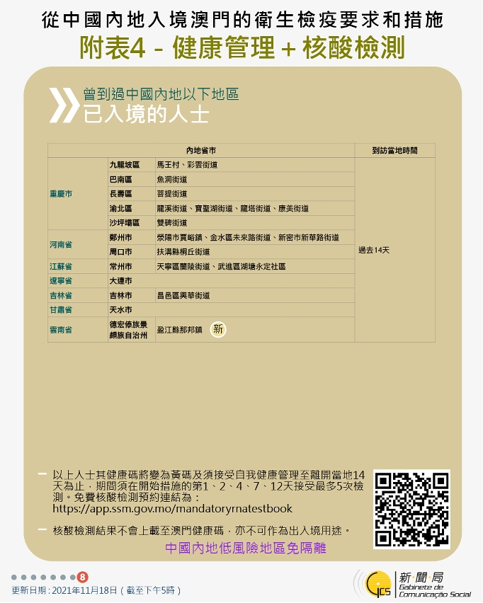 不同身份人士入境澳門衛生檢疫要求和措施