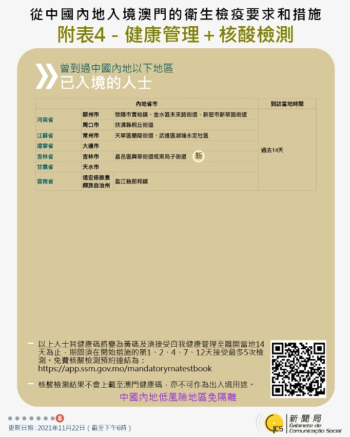 不同身份人士入境澳門衛生檢疫要求和措施