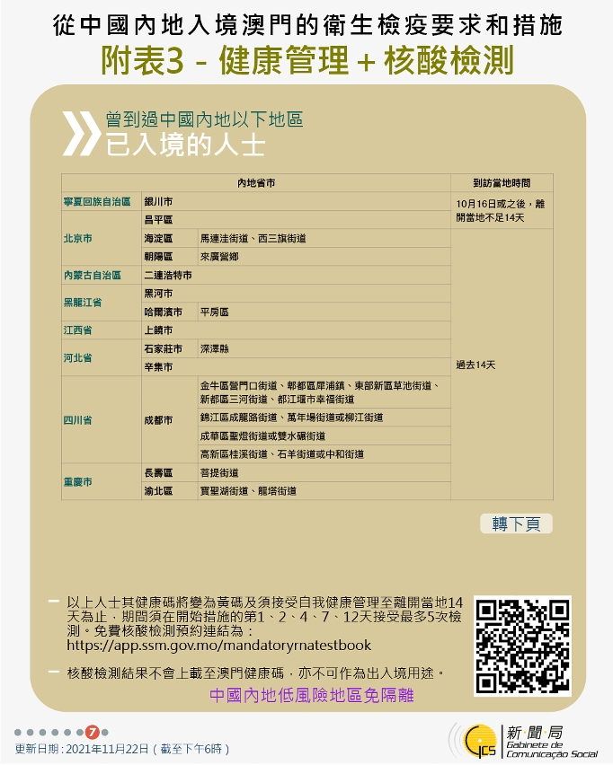 不同身份人士入境澳門衛生檢疫要求和措施