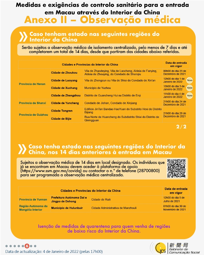Medidas e exigências de controlo sanitário para a entrada em Macau de indivíduos de diferentes identidades.