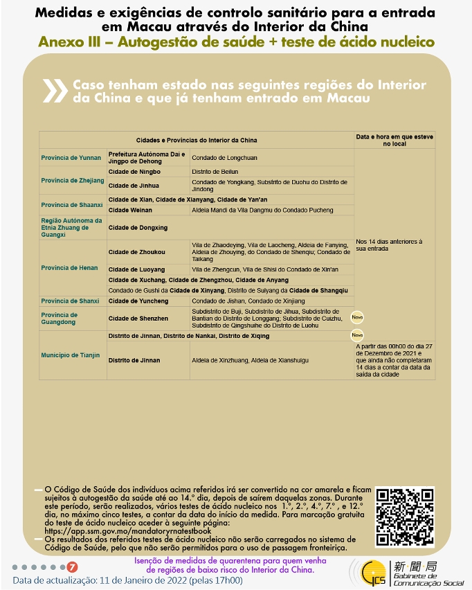 Medidas e exigências de controlo sanitário para a entrada em Macau de indivíduos de diferentes identidades.