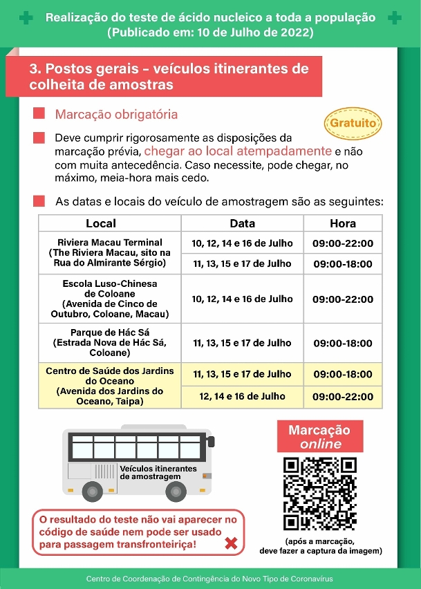 veículo itinerante de colheita de amostras