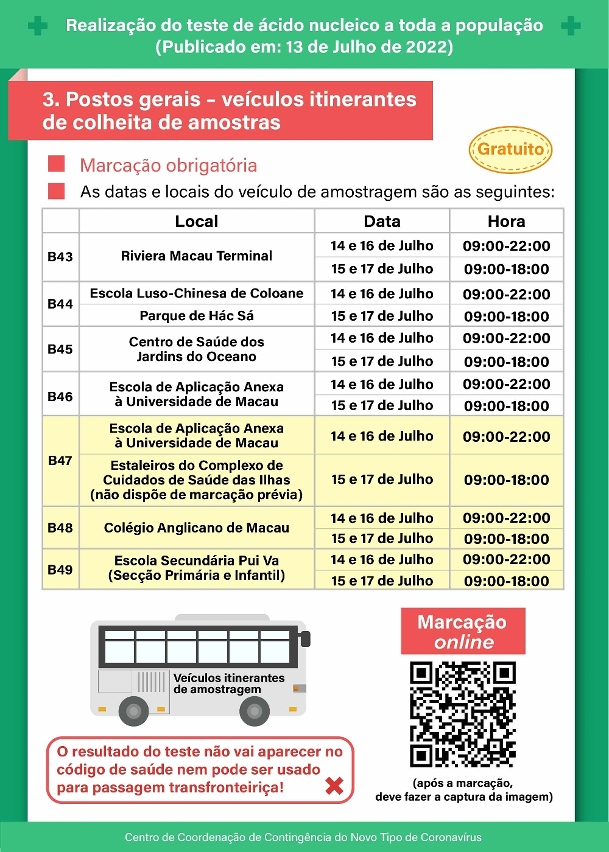 postos gerais - veículos itinerantes de colheita de amostras