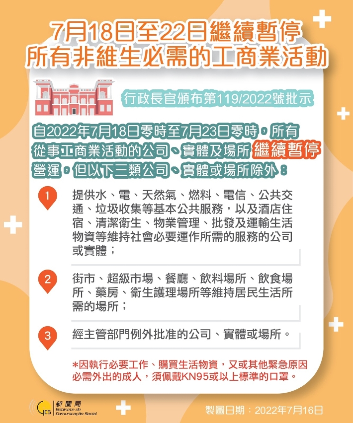 【圖文包】7月18日至22日繼續暫停所有非維生必需的工商業活動