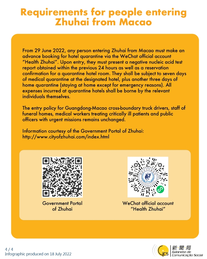 Requirements for people entering Zhuhai from Macao