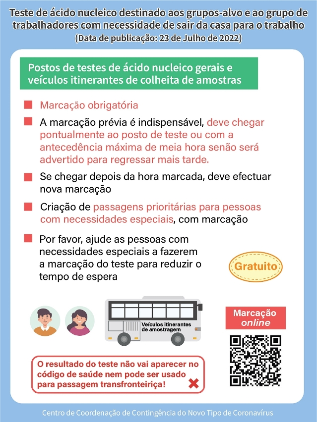 Realização de testes de ácido nucleico destinados aos grupos-chave e grupos de trabalhadores, que tenham necessidade de sair de casa para o trabalho