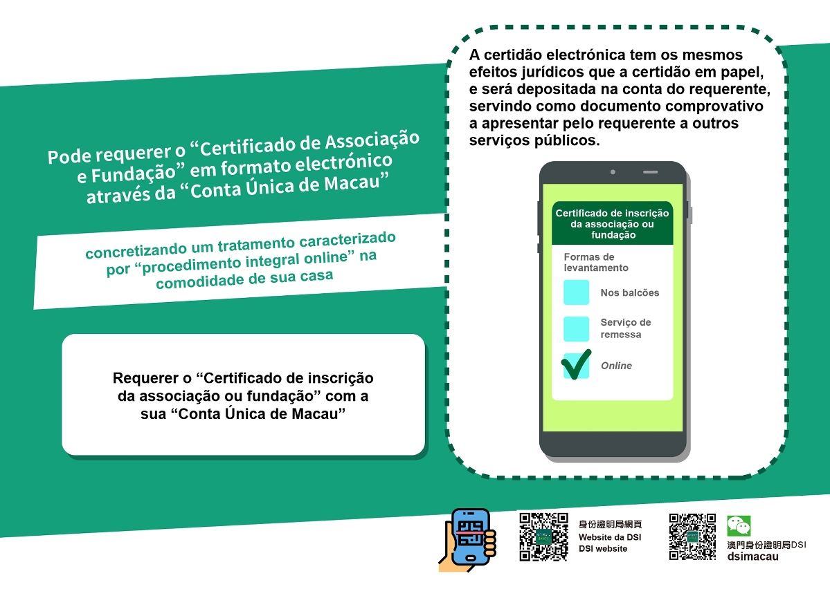 a dsi emite o “certificado de associação e fundação” por via electrónica