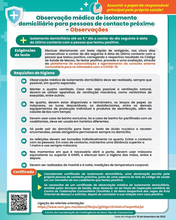 Observação médica de isolamento domiciliário para pessoas de contacto próximo - Observações