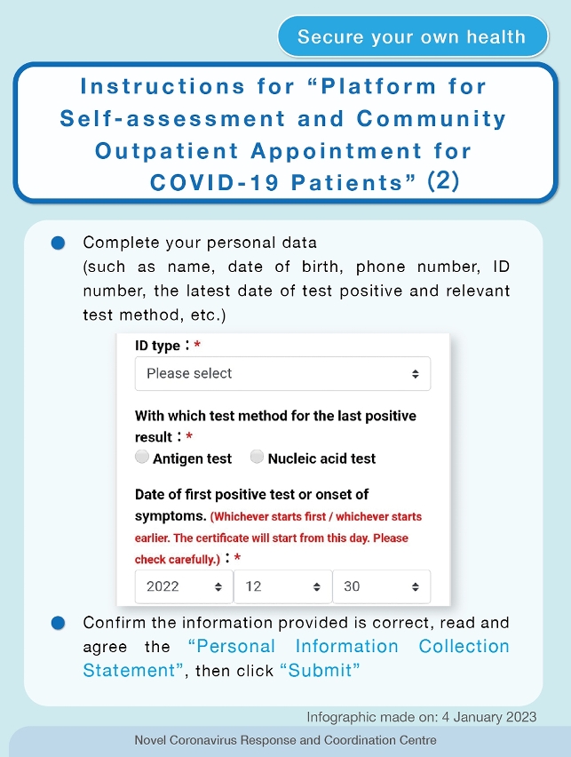 Telephone medical consultation service has been provided in community clinics since 31 December 2022 for  the mildly infected individuals to meet their treatment needs2