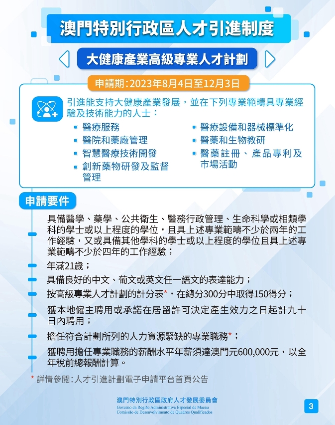 圖文包：三類人才引進計劃2023年8月4日起開展