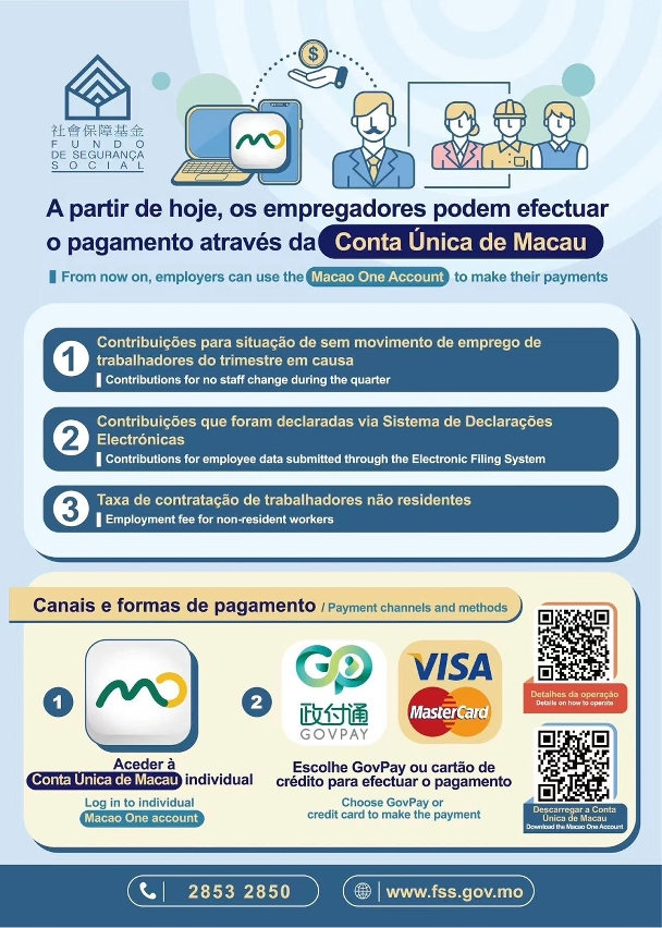 Cartaz sobre a utilização da “Conta Única de Macau” por empregadores no pagamento de verbas