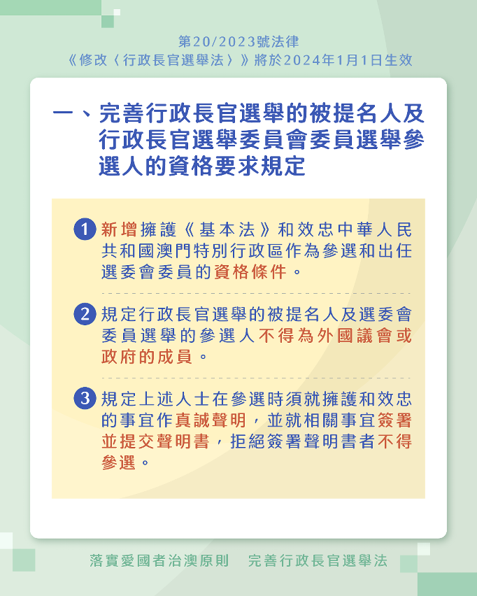 修改《行政長官選舉法》法律明生效