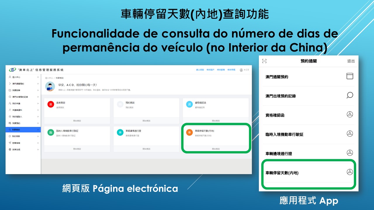 funcionalidade de consulta do número de dias de permanência do veículo (no interior da china)