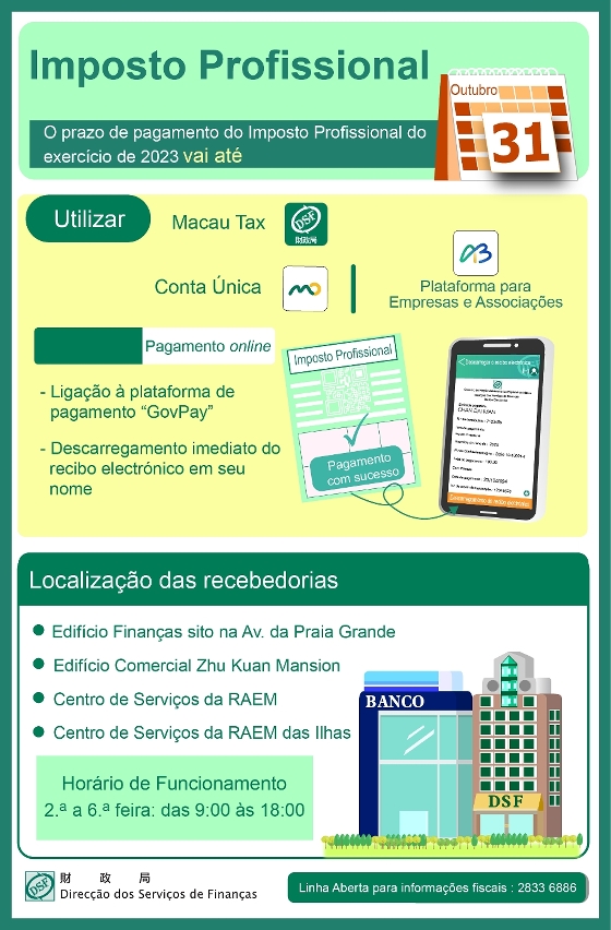 O prazo de pagamento do Imposto Profissional do exercício de 2023 vai até 31 de Outubro