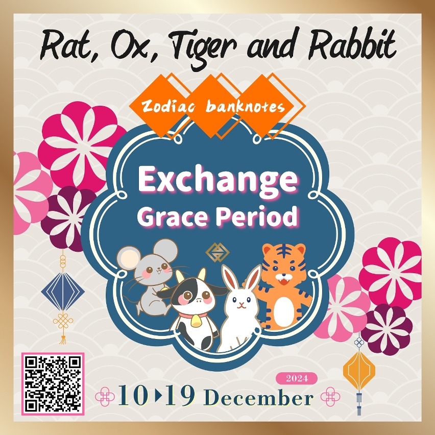 Grace period granted for the exchange of four previously issued Zodiac banknotes between 10 December and 19 December