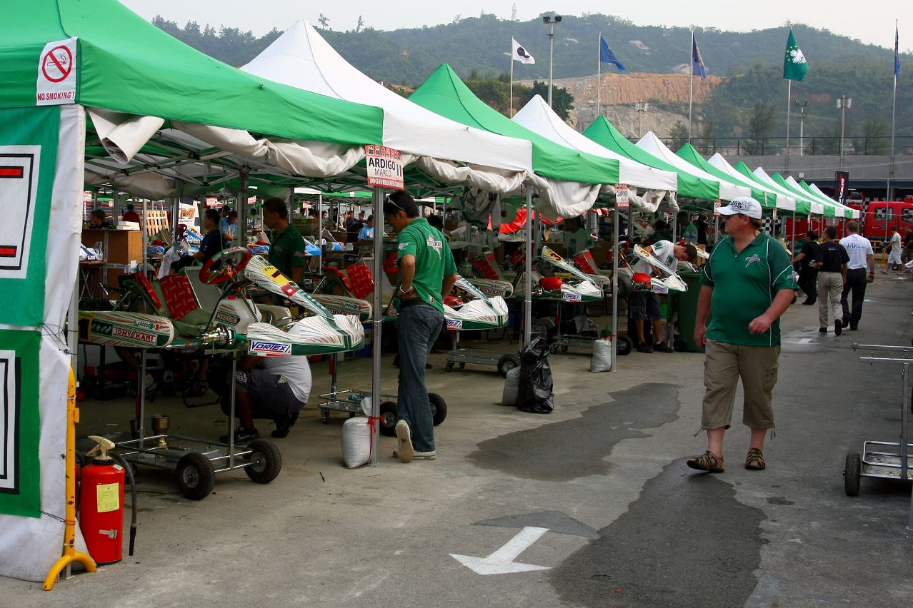 Teams prepare karts for races over the weekend