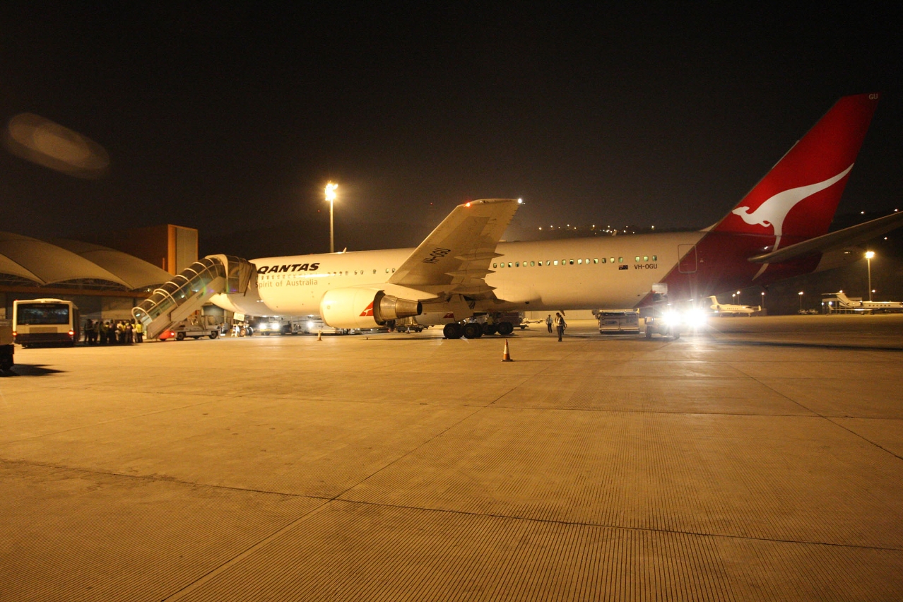 A tour group of 200 Australians arrived on Qantas first chartered flight to Macau