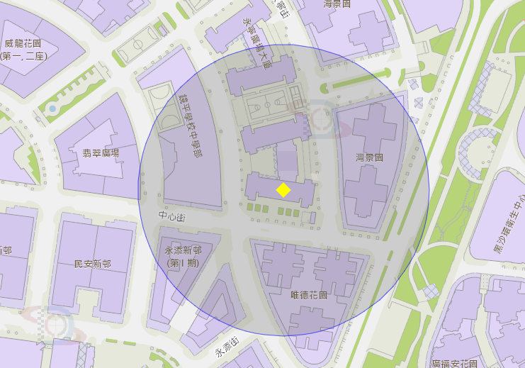 中心街永宁广场第四座附近风险区域100米半径范围