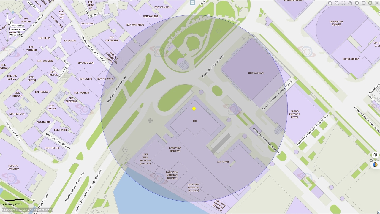 A área de risco, com um raio de 100 metros, circunda a Avenida Comercial de Macau