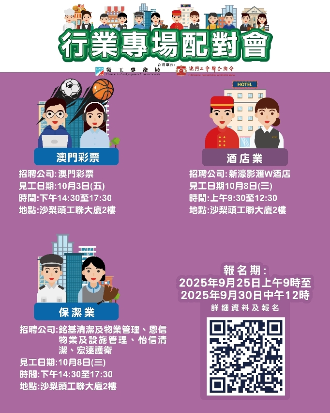 勞工局10月上旬舉辦三場配對會提供367個職缺