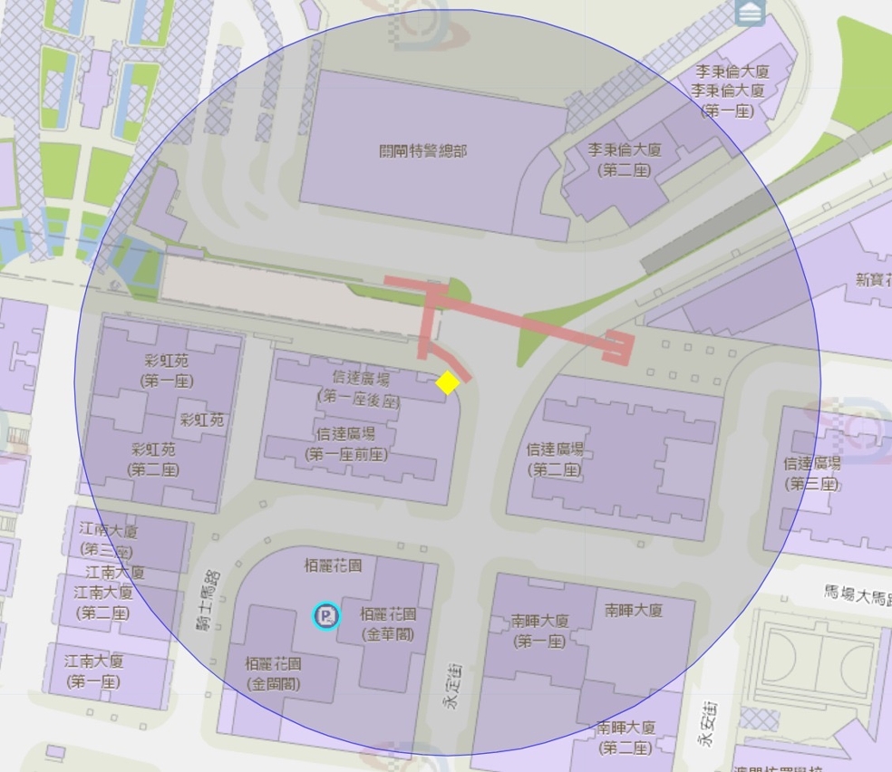 关闸广场行人天桥附近风险区域100米半径范围