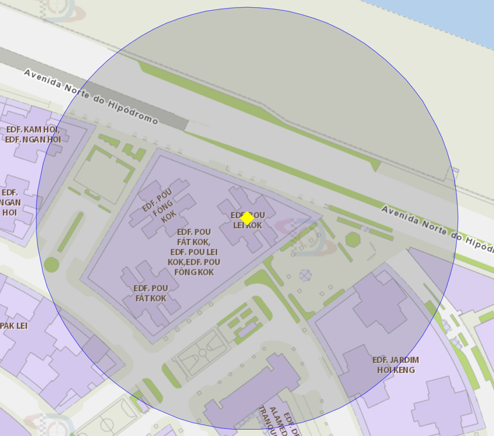 área de risco com raio de 100 metros junto ao edifício pou lei kok do pou fai hoi keng fa un na avenida norte do hipódromo, na areia preta