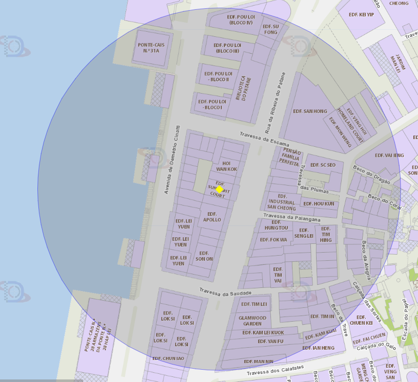 Uma área de risco com um raio de 100 metros ao redor da Rua da Ribeira do Patane, em Macau