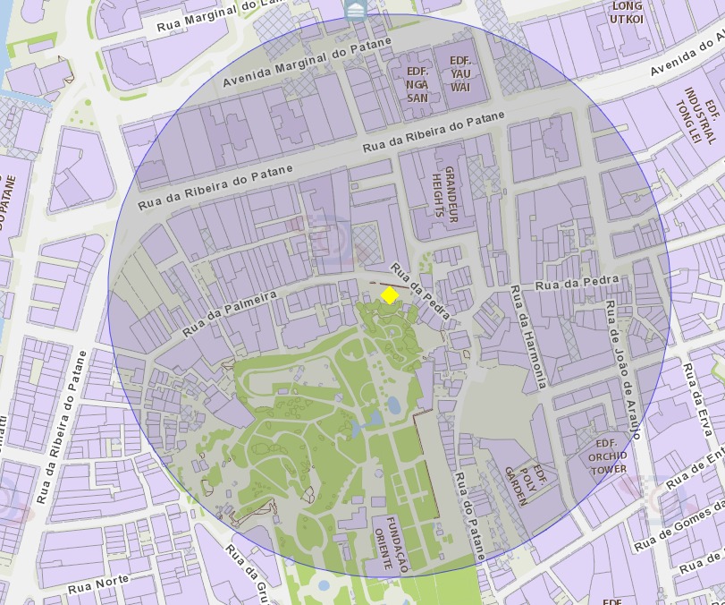 Uma área com um raio de 200 metros, próxima do Jardim de Luís de Camões