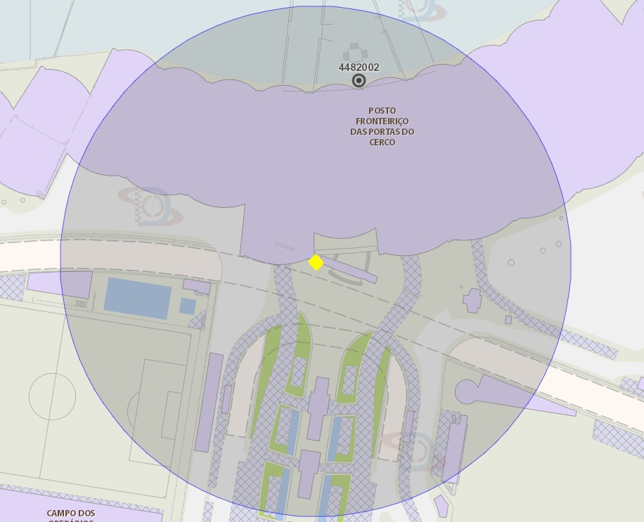 A área de um raio de 100 metros ao redor do Posto Fronteiriço das Portas do Cerco (incluindo o terminal das Portas do Cerco), está delimitada como zona de risco