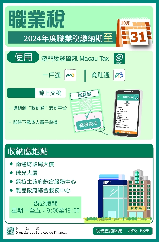 2024年度職業稅繳納期至10月31日