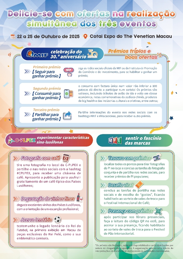 Os três eventos estarão abertos ao público, com entrada gratuita, durante três dias consecutivos a partir de amanhã.