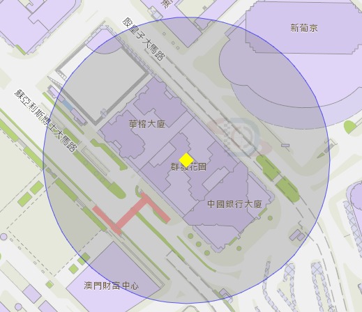 蘇亞利斯博士大馬路群發花園第二座附近風險區域100米半徑範圍