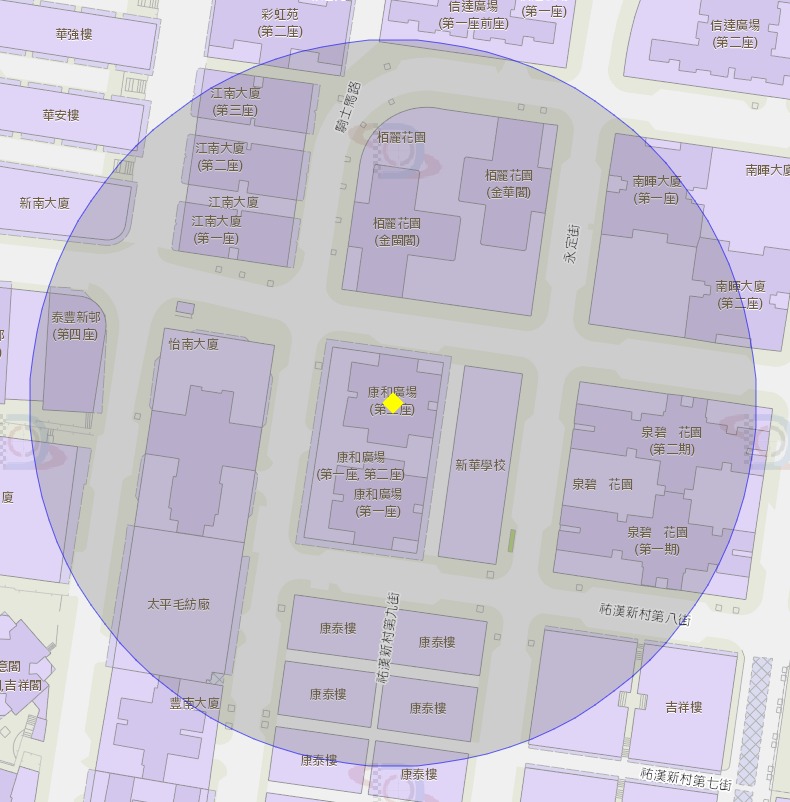 康和广场第二座附近风险区域100米半径范围