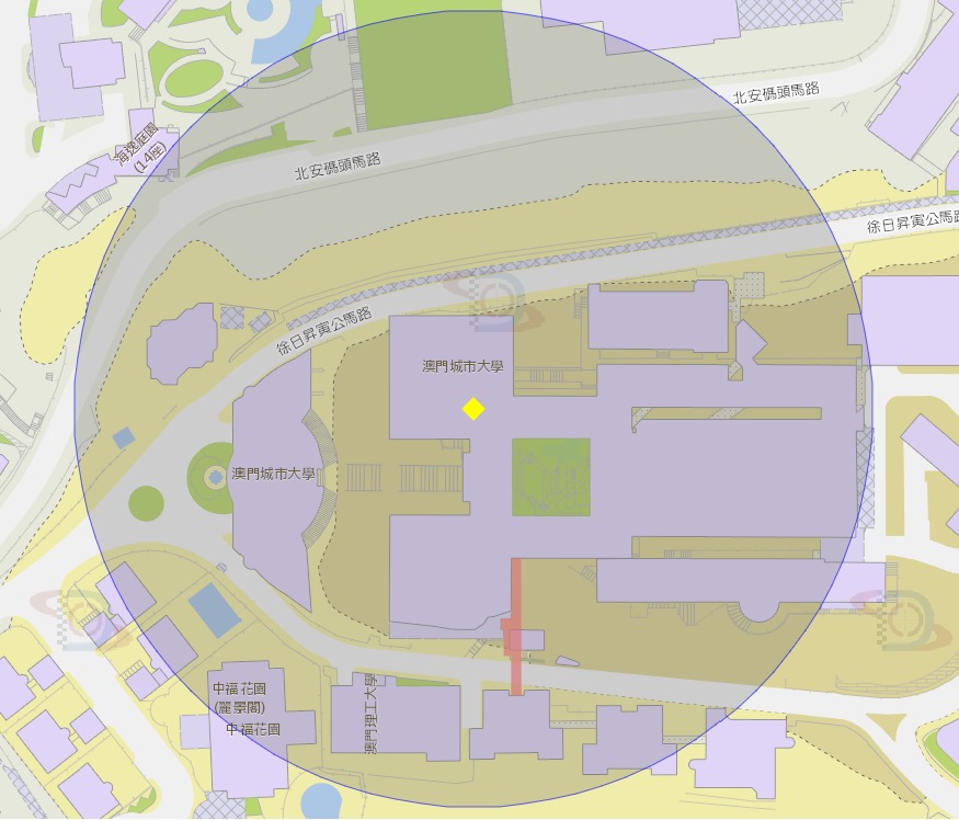 氹仔徐日升寅公马路澳门城市大学附近风险区域100米半径范围